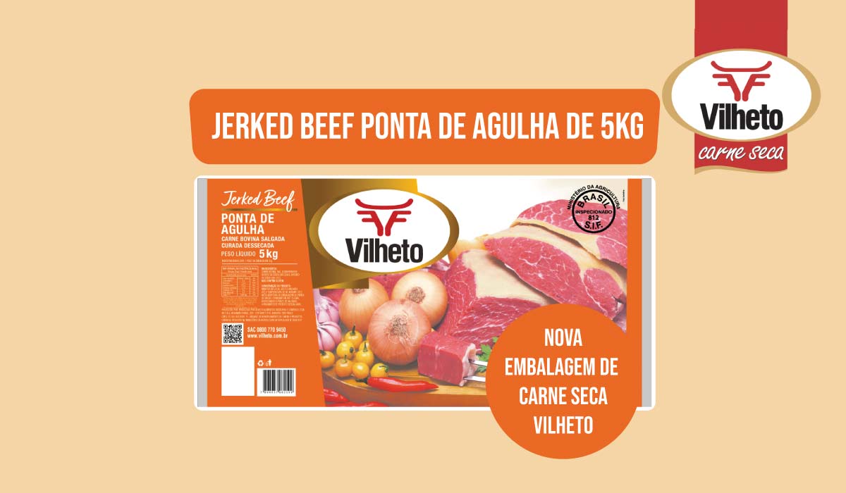 Nova embalagem de carne seca Vilheto, jerked beef ponta de agulha de 5kg