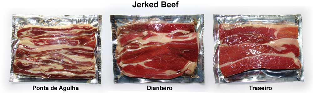 Imagem demonstrando os três cortes de Jerked Beef, dianteiro, traseiro e ponta de agulha