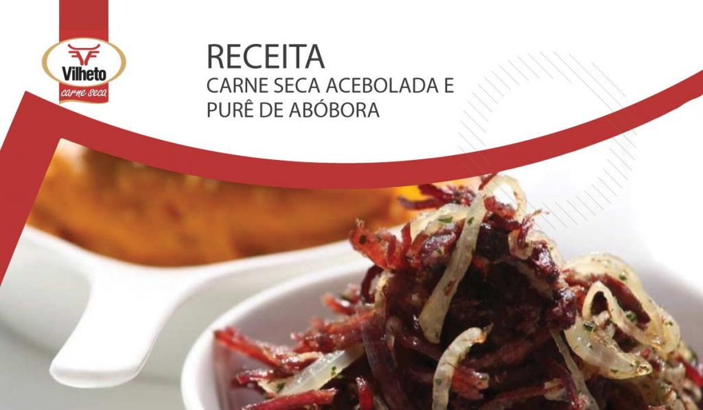 Carne seca acebolada e purê de abóbora