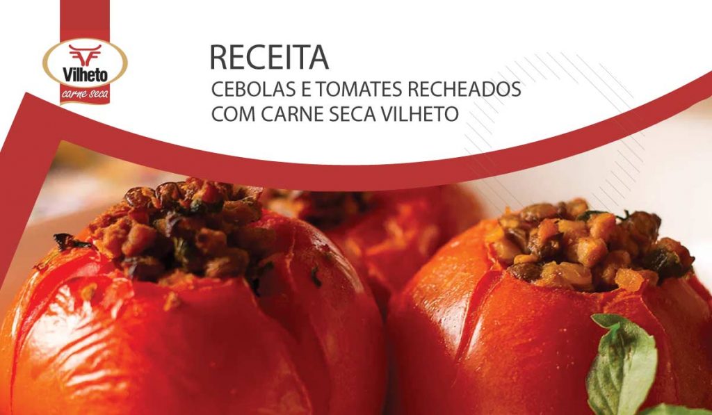 Cebolas e tomates recheados com carne seca Vilheto